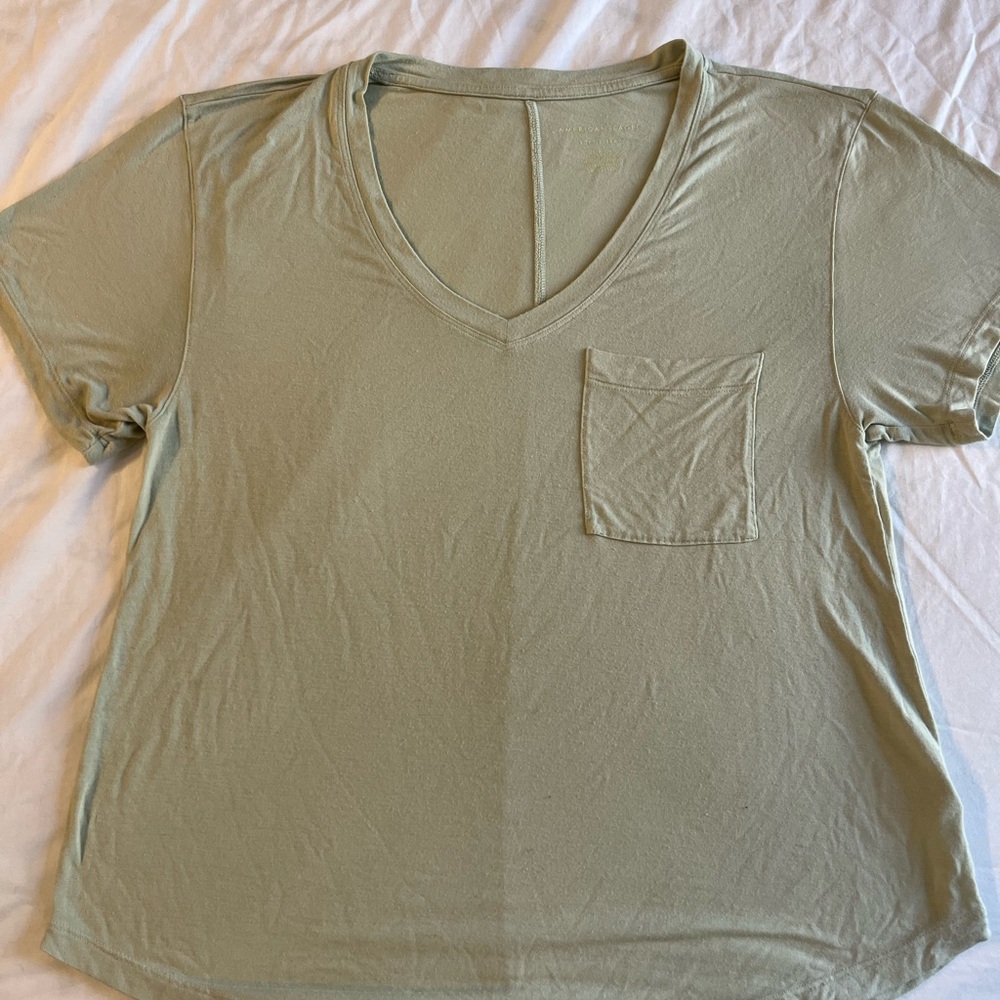 American Eagle Outfitters Sage Green V-Neck Tee